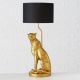Gold sitting leopard table lamp with black light shade from PurpleSunrise.com home and gift Southend