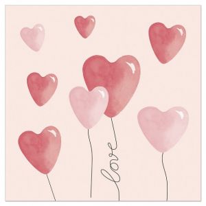 Napkins with Pink & Red Heart Balloons