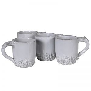 Rustic Ceramic Antler Mug Set of 4