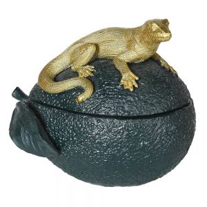 Gold Lizard On Avocado Trinket Pot