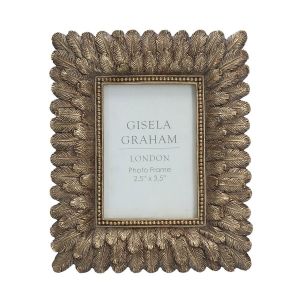 Antiqued Gold Feather Frame 2.5 x 3.5
