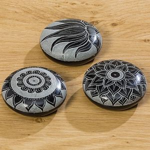 Carved Black Lotus Flower Soapstone Paperweight
